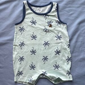 GAP Mint Tank Romper with Navy Palm Tree Print